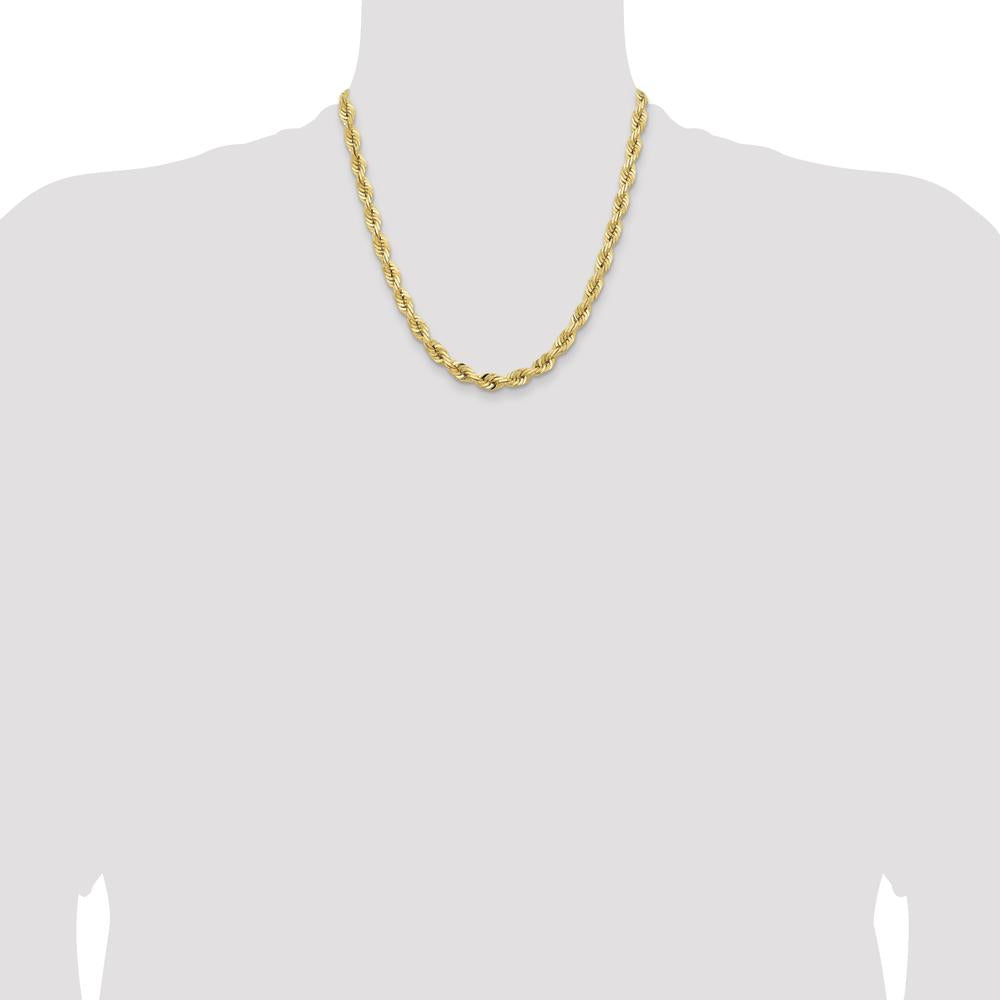 14K Yellow Gold 20" 7mm Diamond-Cut Rope Chain Necklace with Fancy Lobster Clasp by Oro Pregiato
