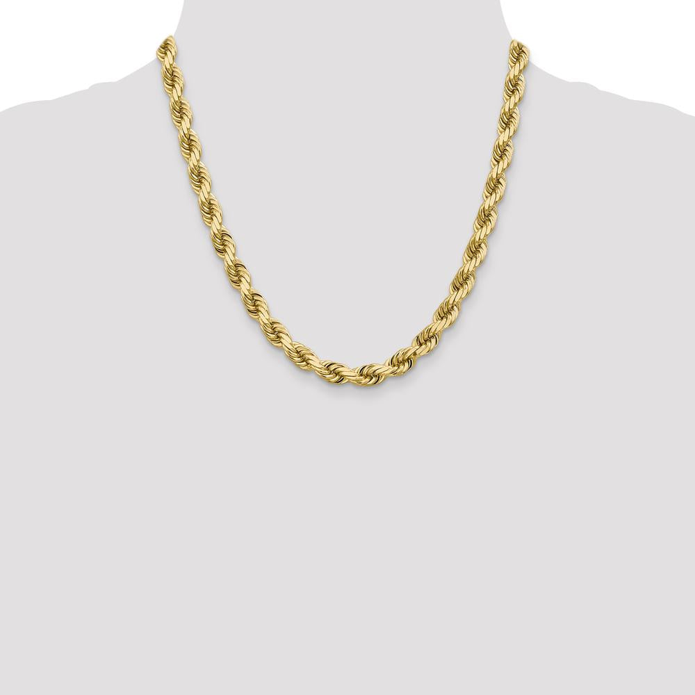 14K Yellow Gold 20" 8mm Diamond-Cut Rope Chain Necklace with Fancy Lobster Clasp