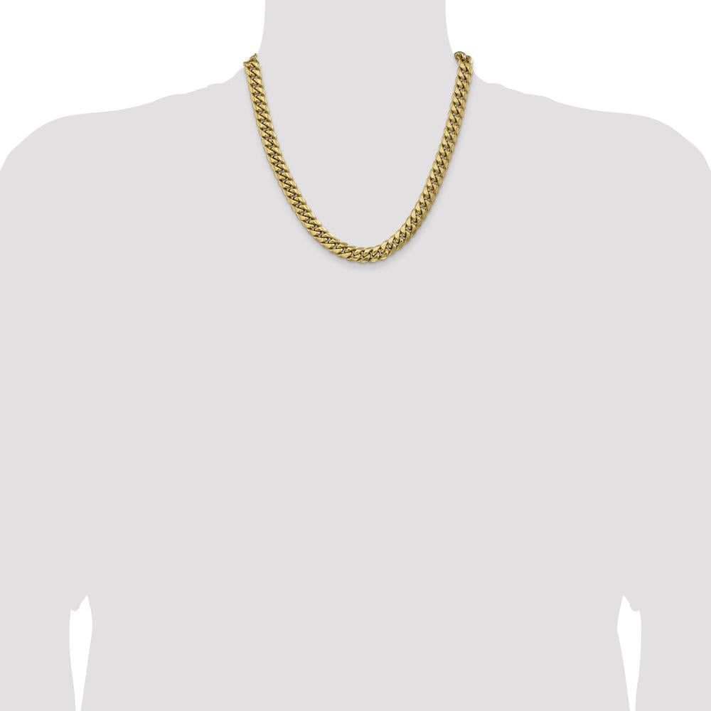 14K Yellow Gold 20" 9.3mm Semi-Solid Miami Cuban Chain with Lobster Clasp by Oro Pregiato