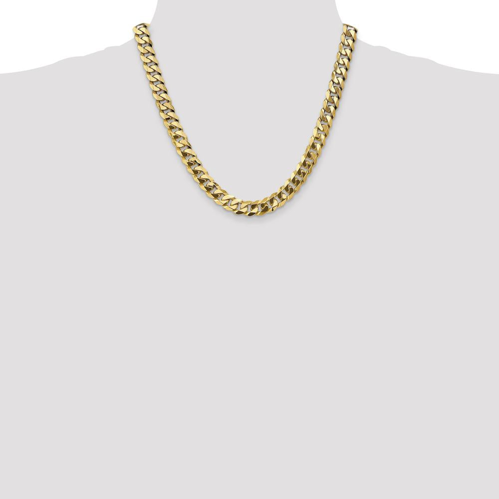 14K Yellow Gold 20" 9.5mm Flat Beveled Curb Chain with Lobster Clasp by Oro Pregiato