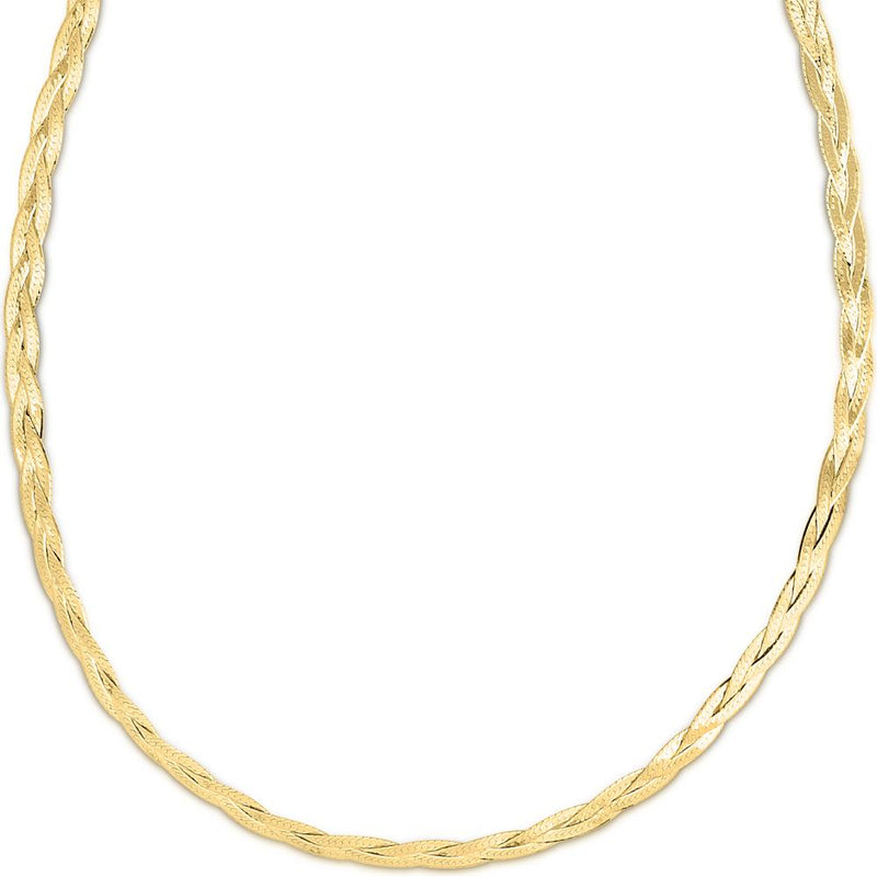 14K Yellow Gold 20" Braided Herringbone Chain with Diamond Cut Finish by Orozza Fine Jewelry