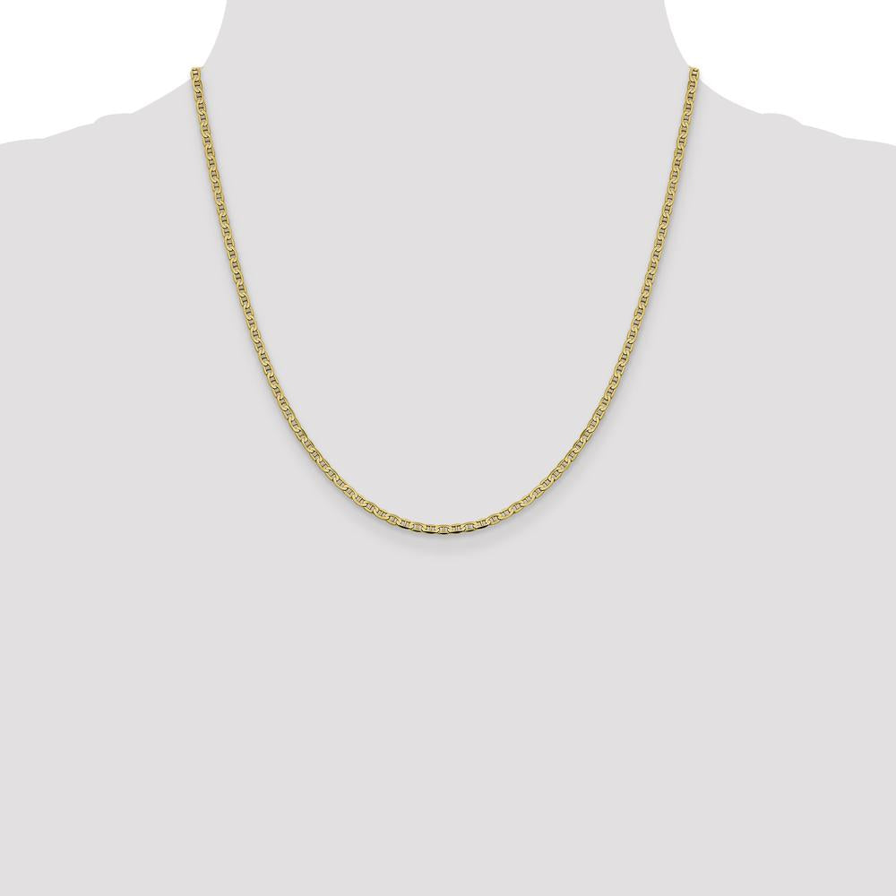 14K Yellow Gold 20" Concave Anchor Chain Necklace - 2.4mm Width with Lobster Clasp by Oro Pregiato