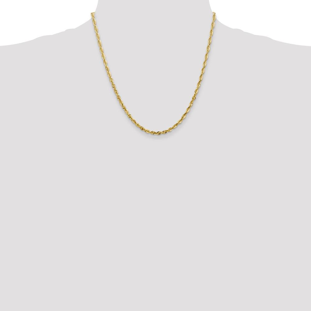 14K Yellow Gold 20" Diamond-Cut Rope Chain Necklace - 4mm Width by Oro Pregiato
