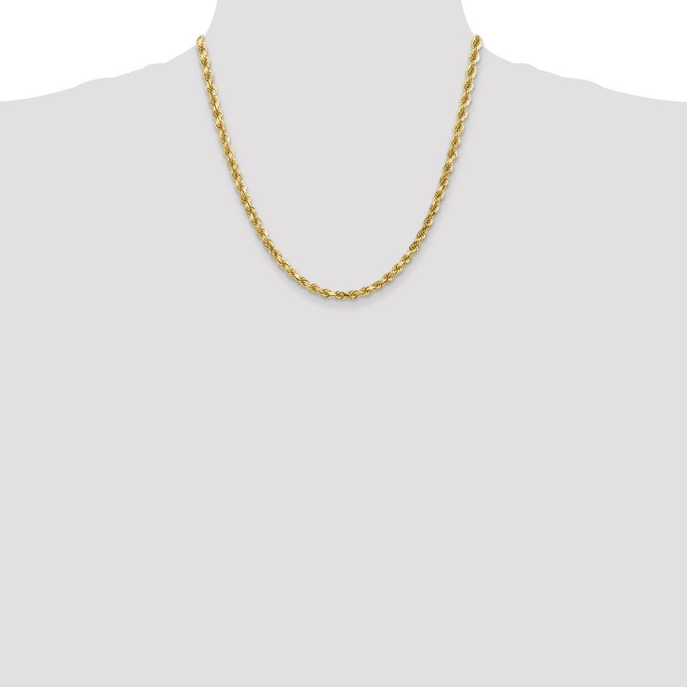 14K Yellow Gold 20" Diamond-Cut Rope Chain Necklace with Lobster Clasp - 4.5mm Solid Handcrafted Design