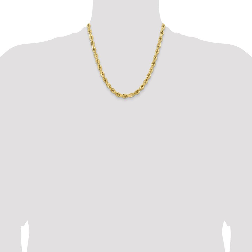 14K Yellow Gold 20" Diamond-Cut Rope Chain with Fancy Lobster Clasp - 6.5mm Width
