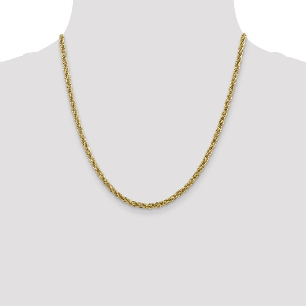 14K Yellow Gold 20" Diamond-Cut Semi-Solid Rope Chain Necklace - 3.3mm Width by Oro Pregiato