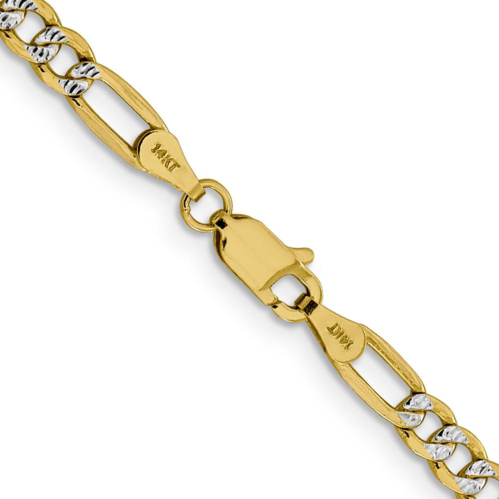 14K Yellow Gold 20" Figaro Chain Necklace with Rhodium Plating - 3.9mm Width by IBGoodman