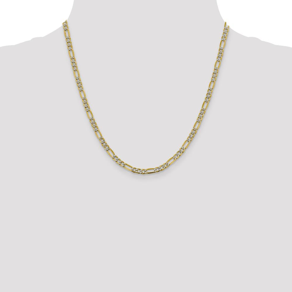 14K Yellow Gold 20" Figaro Chain Necklace with Rhodium Plating - 3.9mm Width by IBGoodman
