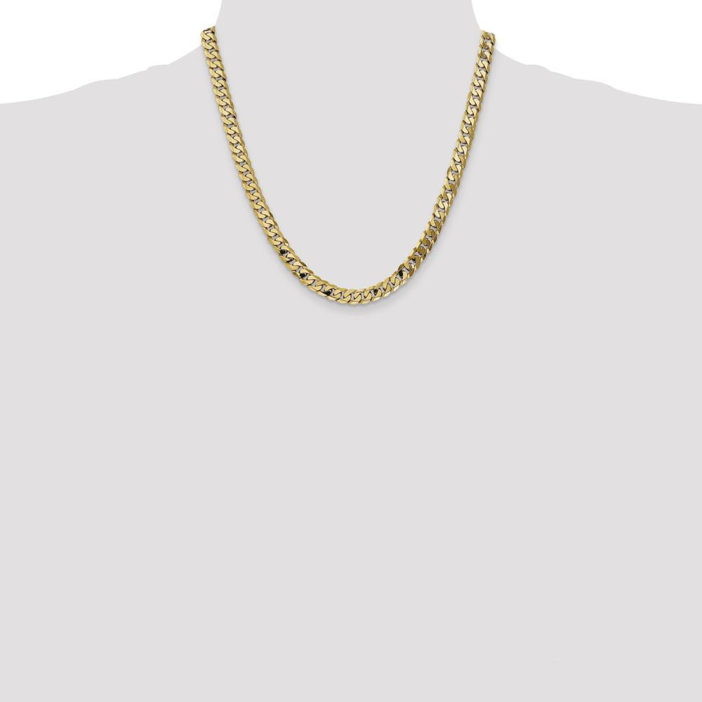 14K Yellow Gold 20" Flat Beveled Curb Chain with Lobster Clasp - 7.25mm Width by Oro Pregiato