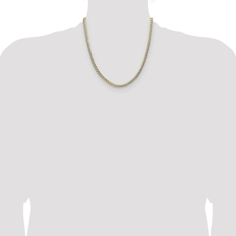 14K Yellow Gold 20" Flat Cuban Chain Necklace with Pave Texture by Oro Pregiato