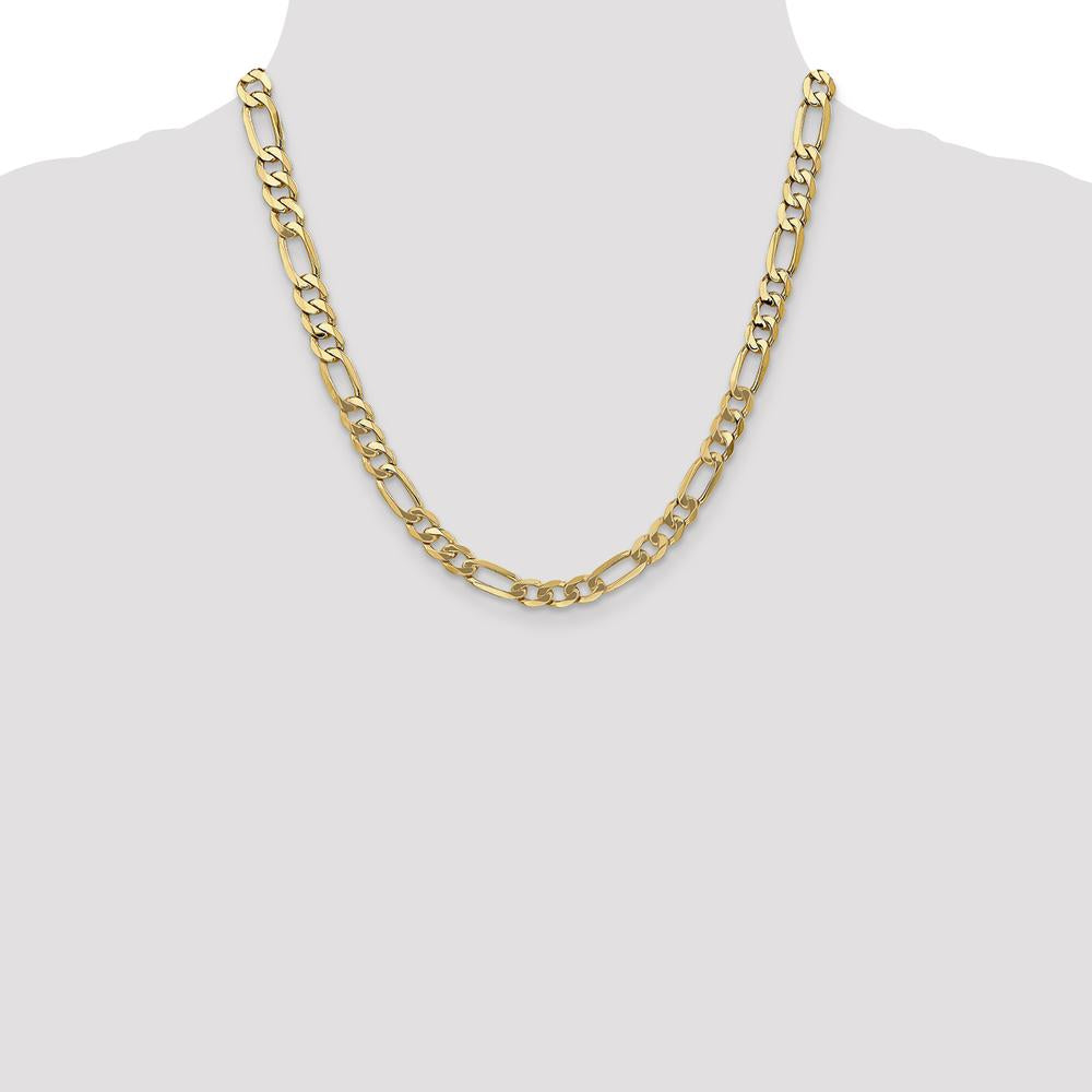 14K Yellow Gold 20" Flat Figaro Chain Necklace - 7mm Width with Lobster Clasp by Oro Pregiato