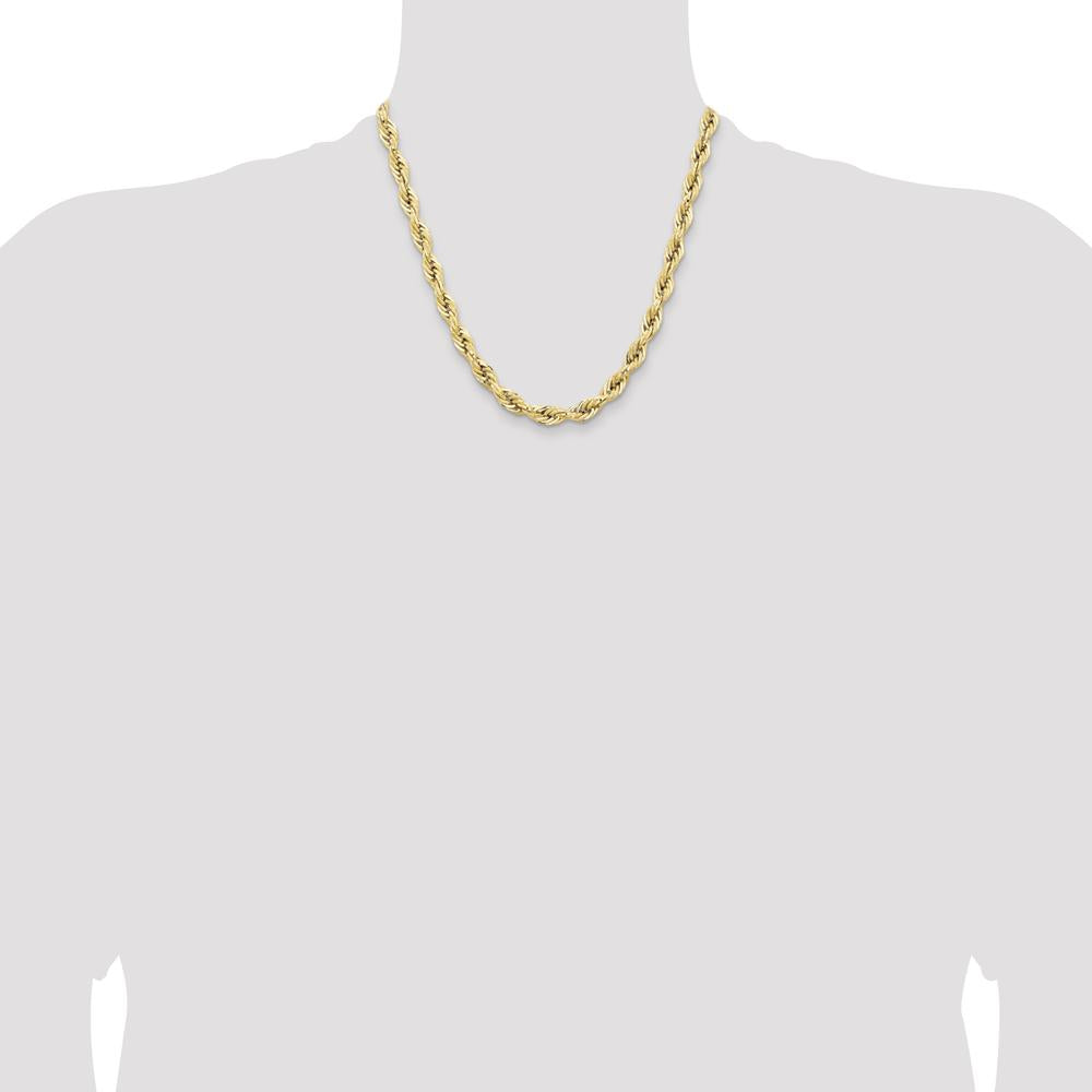 14K Yellow Gold 20-Inch Rope Chain Necklace - 7mm Width, Lobster Clasp by Oro Pregiato