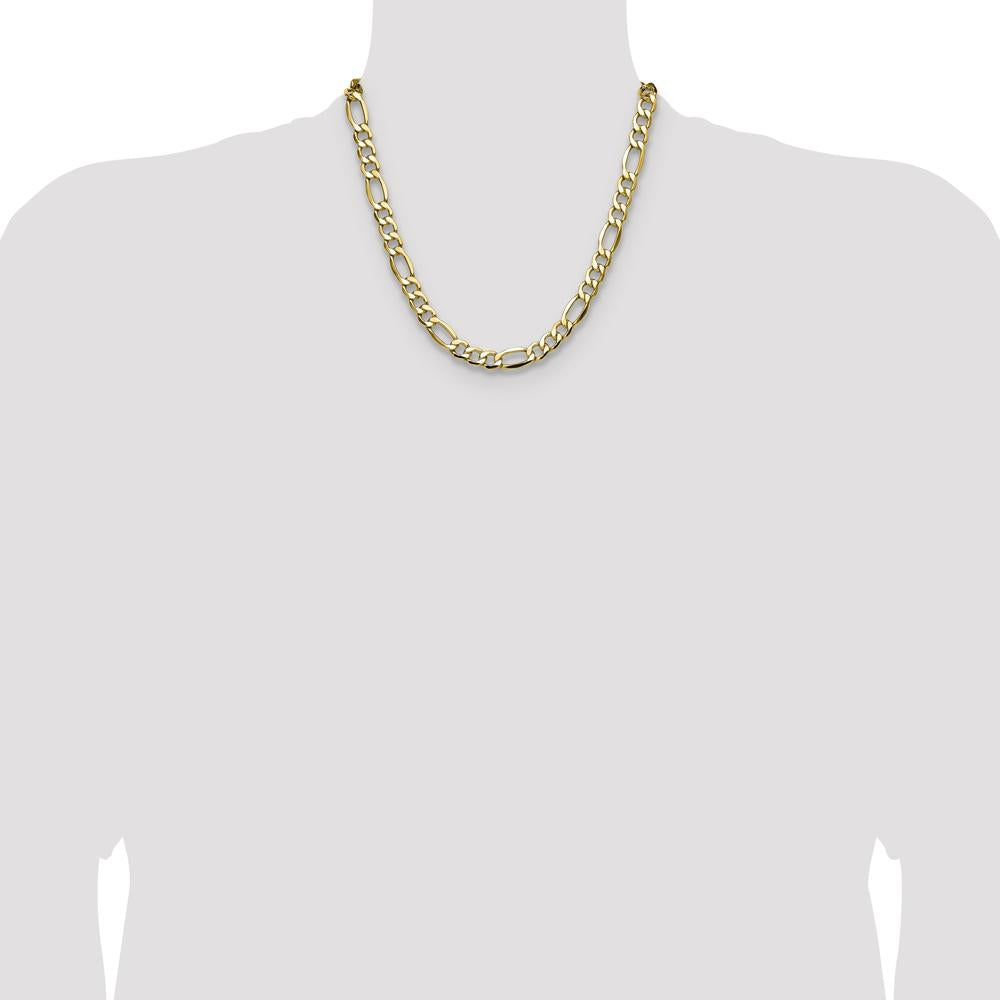 14K Yellow Gold 20-Inch Semi-Solid Figaro Chain - 9.4mm Width by Oro Pregiato