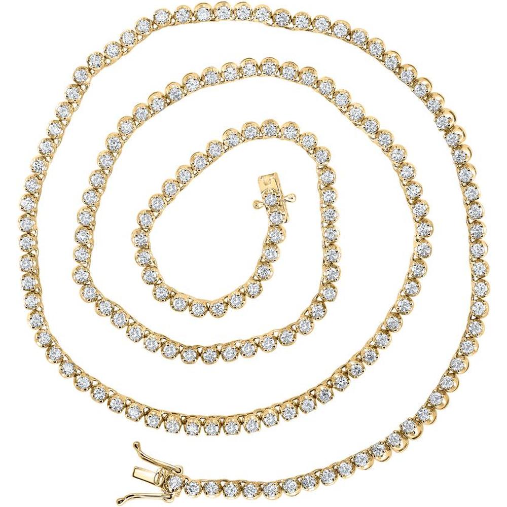 14K Yellow Gold 20-Inch Tennis Chain Necklace with Round Diamonds - 5.00 Carat Total Diamond Weight
