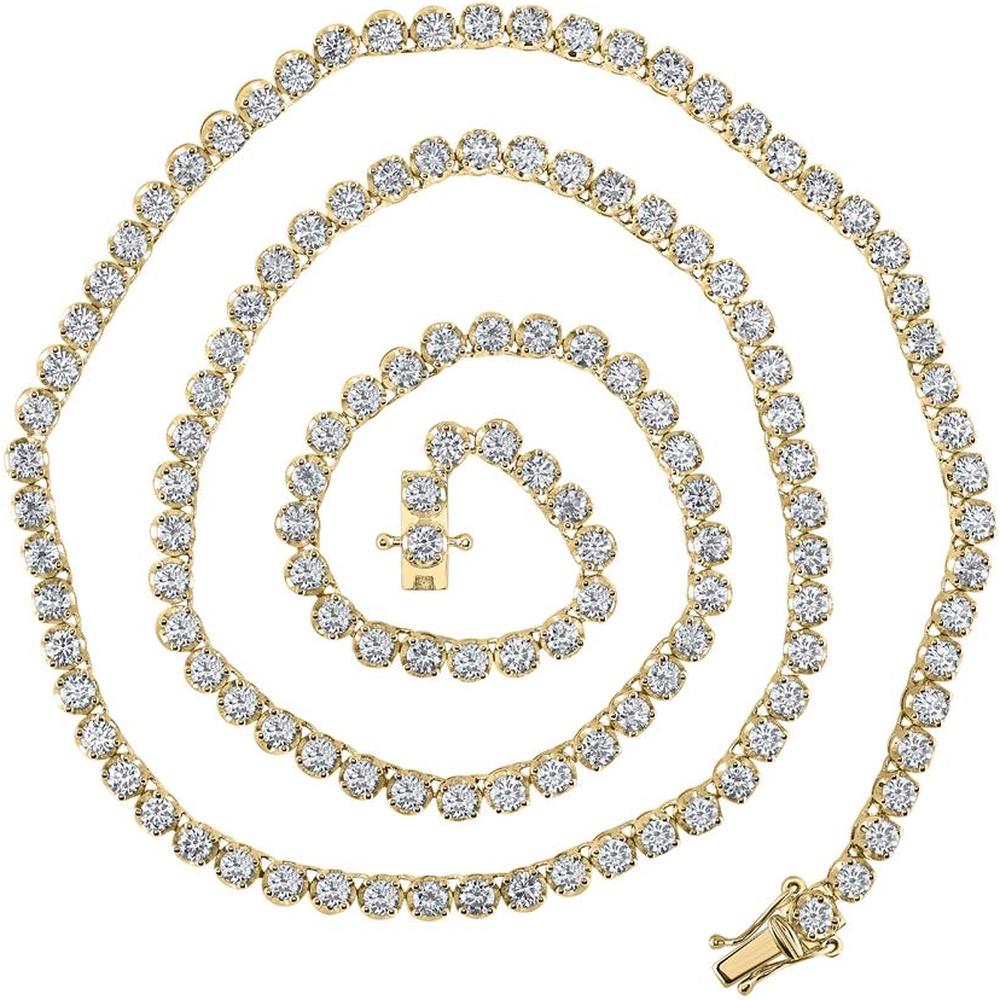 14K Yellow Gold 20-Inch Tennis Necklace with Prong-Set Round Diamonds - 11.25 Carat Total Diamond Weight