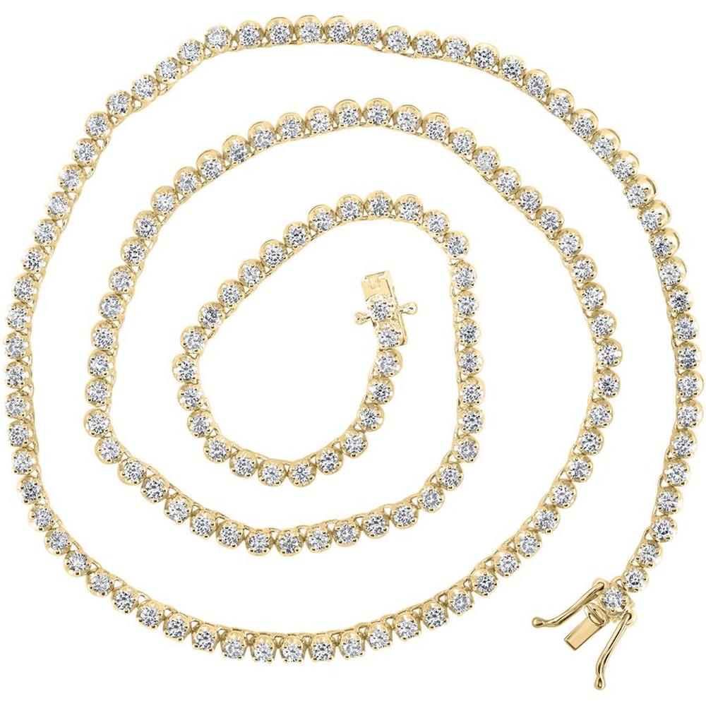 14K Yellow Gold 20-Inch Tennis Necklace with Prong-Set Round Diamonds - 8.58 Carat Total Diamond Weight