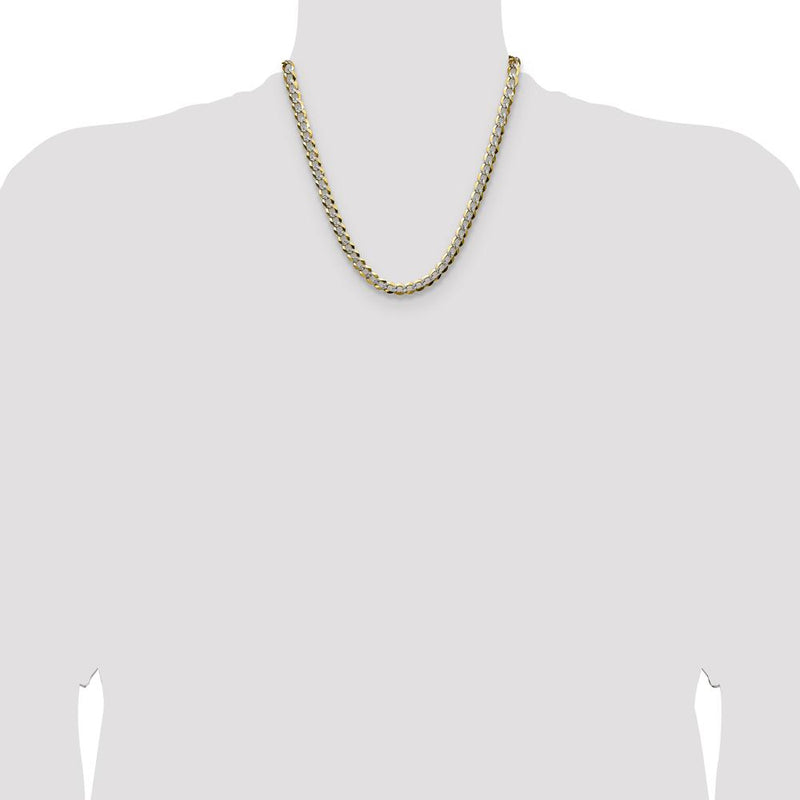 14K Yellow Gold 20" Lightweight Pavé Flat Cuban Chain with Rhodium Accents by Oro Pregiato