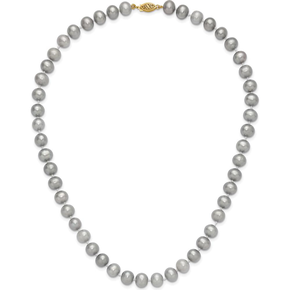 14K Yellow Gold 20" Necklace with 8-9mm Grey Near-Round Freshwater Cultured Pearls by Monteluci Fine Jewelry