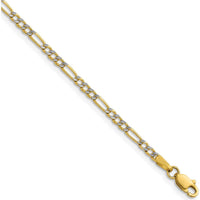 14K Yellow Gold 20" Pavé Figaro Chain Necklace - 2.3mm Wide with Rhodium Accents by Oro Pregiato