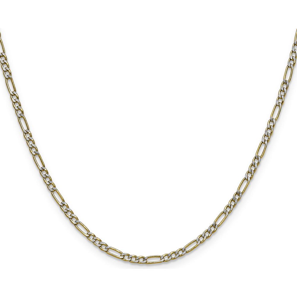 14K Yellow Gold 20" Pavé Figaro Chain Necklace - 2.3mm Wide with Rhodium Accents by Oro Pregiato