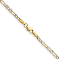 14K Yellow Gold 20" Pavé Figaro Chain Necklace - 2.3mm Wide with Rhodium Accents by Oro Pregiato