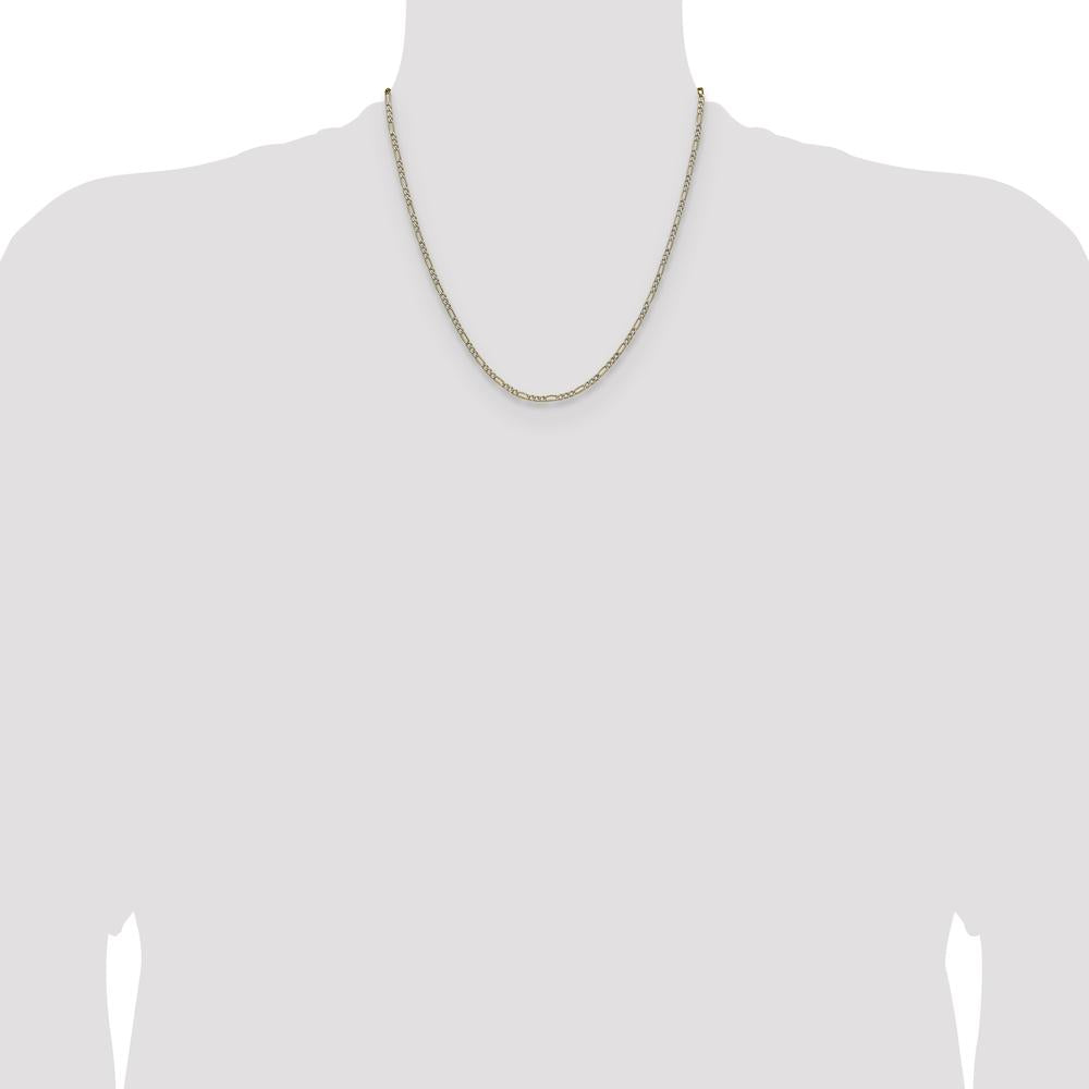 14K Yellow Gold 20" Pavé Figaro Chain Necklace - 2.3mm Wide with Rhodium Accents by Oro Pregiato