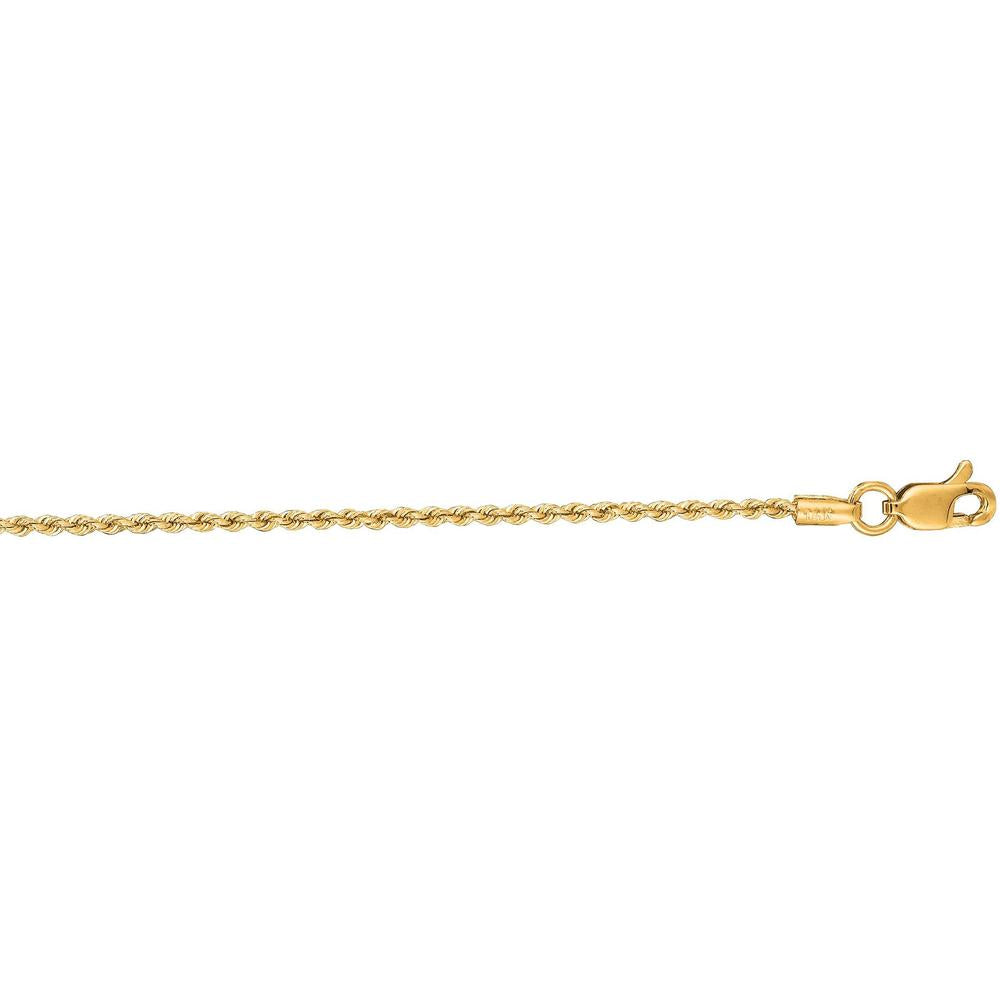 14K Yellow Gold 20" Polished Rope Chain Necklace - 1.3mm with Lobster Clasp by Orozza Fine Jewelry