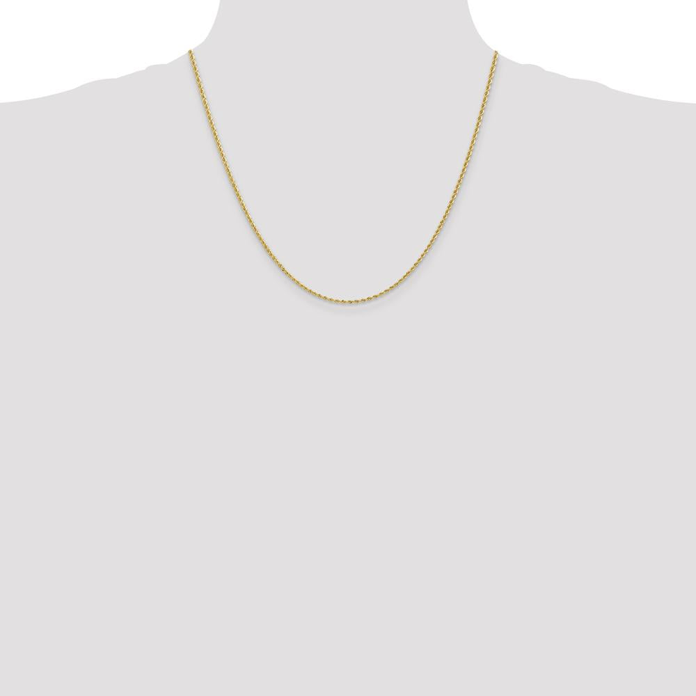 14K Yellow Gold 20" Rope Chain Necklace with Polished Finish and Lobster Clasp - 2mm Solid Handcrafted Design