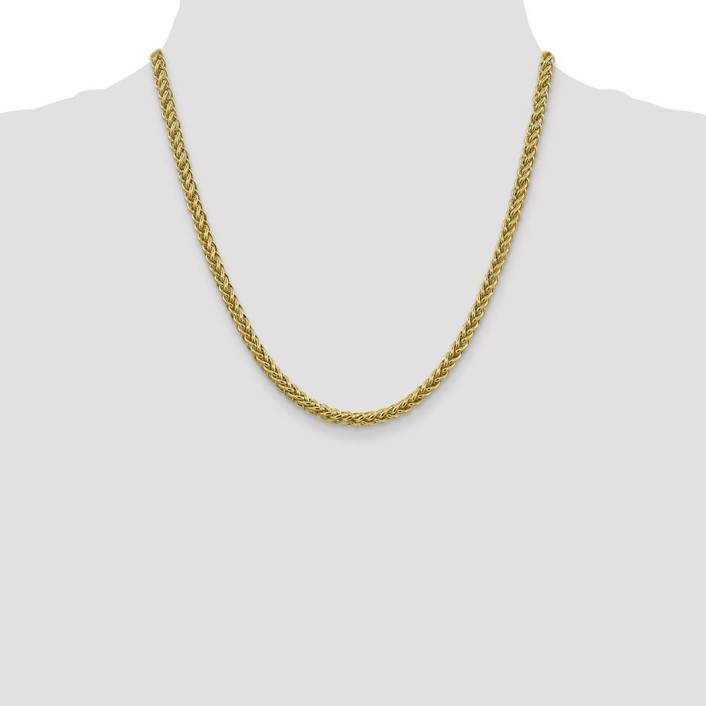 14K Yellow Gold 20" Semi-Solid 3-Wire Wheat Chain Necklace with Polished Finish - 4.65mm Width by Oro Pregiato