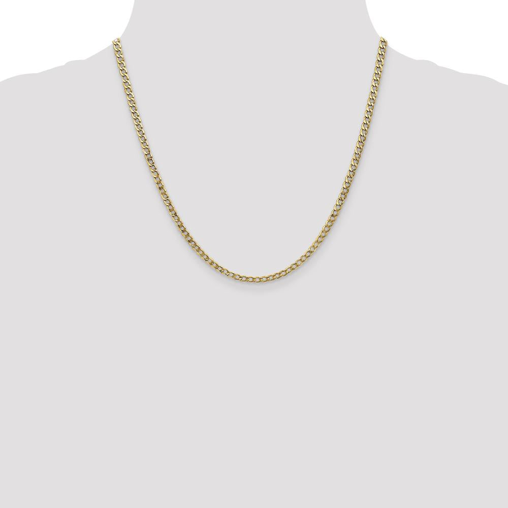 14K Yellow Gold 20" Semi-Solid Curb Chain Necklace with Lobster Clasp - 3.35mm Width by Oro Pregiato