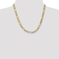 14K Yellow Gold 20" Semi-Solid Figaro Chain - 7.3mm Width with Lobster Clasp by Oro Pregiato