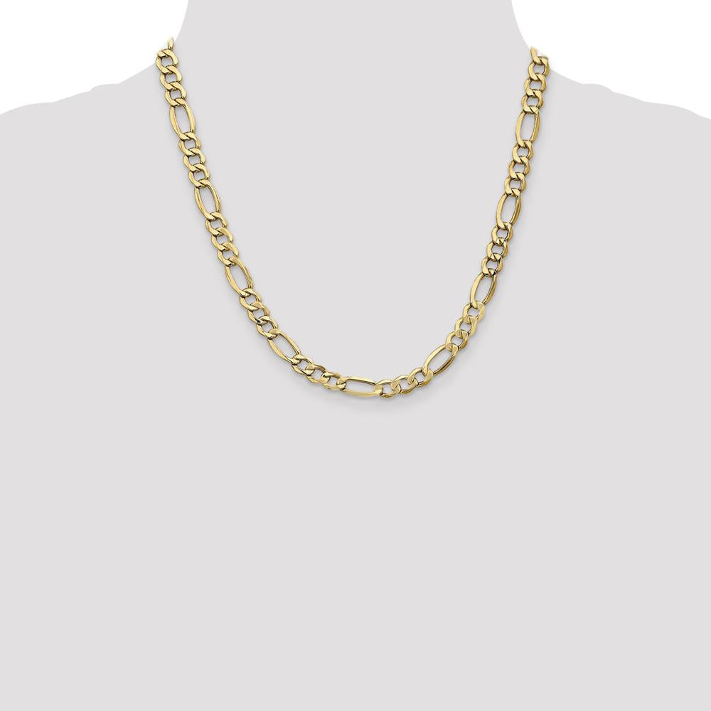 14K Yellow Gold 20" Semi-Solid Figaro Chain - 7.3mm Width with Lobster Clasp by Oro Pregiato
