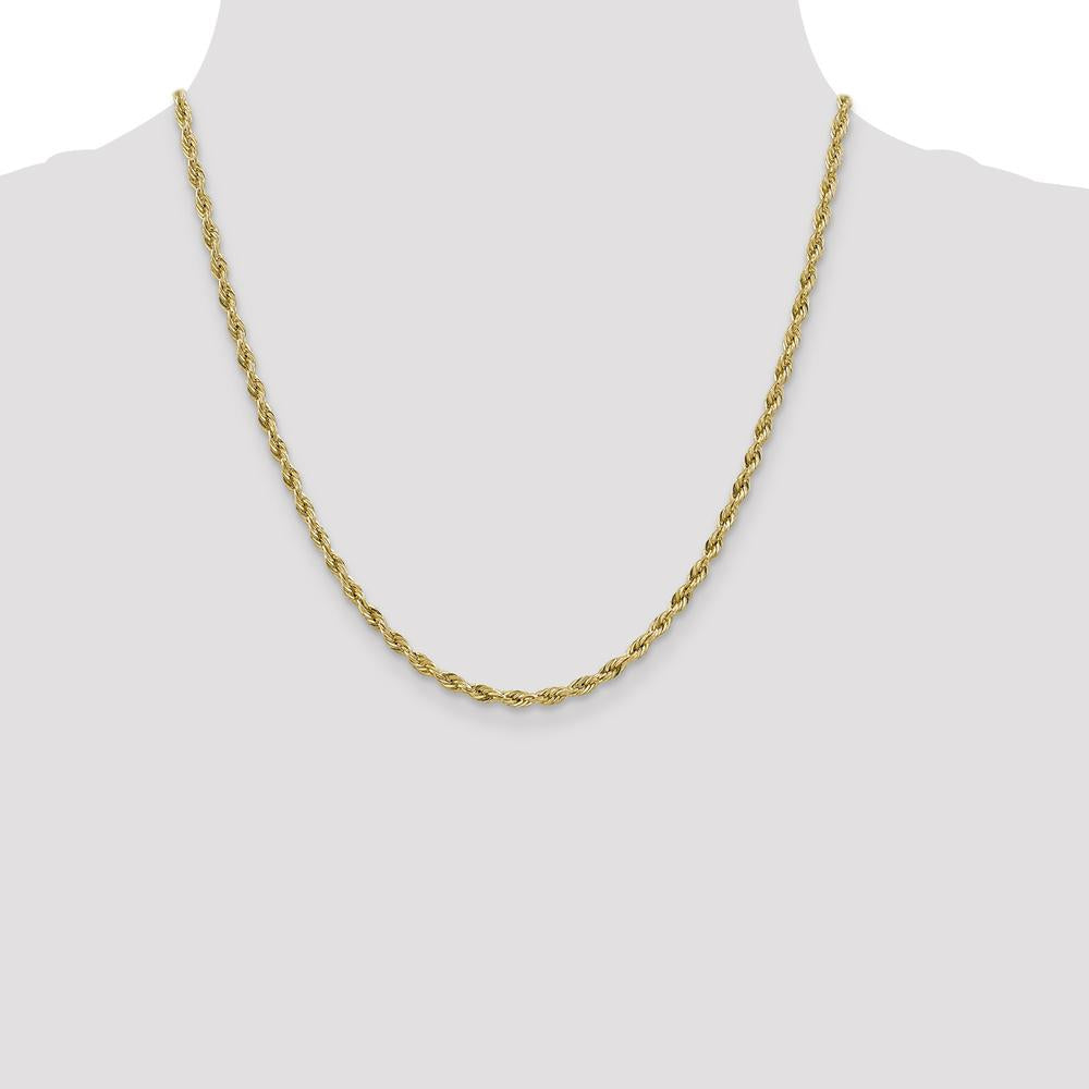 14K Yellow Gold 20" Semi-Solid Rope Chain Necklace - 3mm by Oro Pregiato