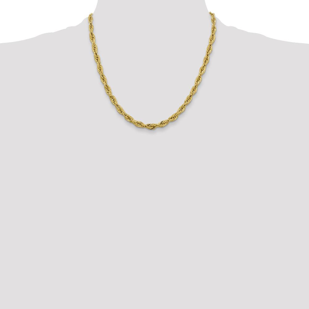 14K Yellow Gold 20" Semi-Solid Rope Chain Necklace with Lobster Clasp - 5.4mm by Oro Pregiato