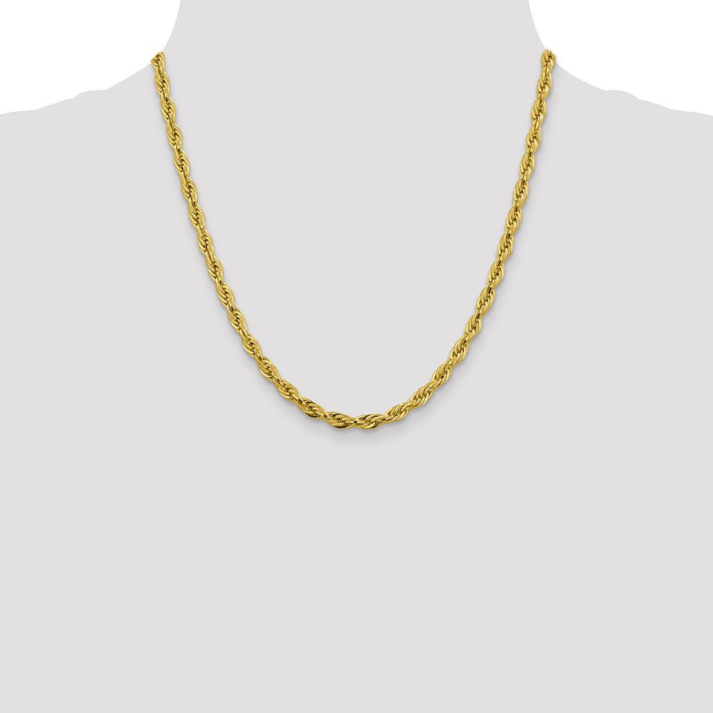 14K Yellow Gold 20" Semi-Solid Rope Chain Necklace with Polished Finish - 4.75mm Width by Oro Pregiato