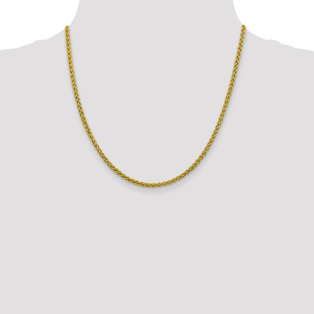 14K Yellow Gold 20" Semi-Solid Wheat Chain Necklace with Lobster Clasp - 3.45mm by Oro Pregiato