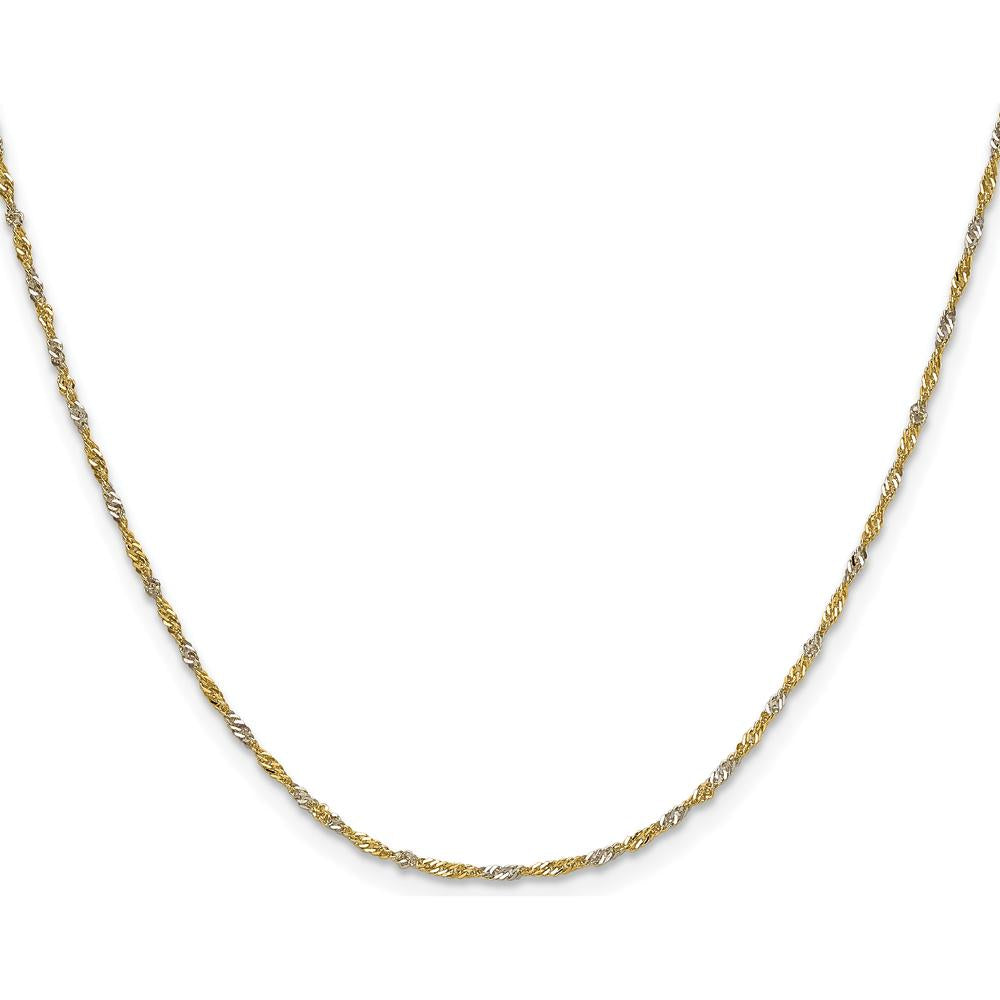 14K Yellow Gold 20" Singapore Chain with Rhodium Accents - 1.4mm Thick by Oro Pregiato