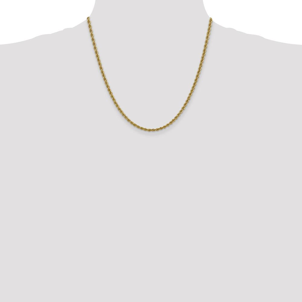 14K Yellow Gold 20" Solid Rope Chain Necklace with Lobster Clasp - 3mm Width
