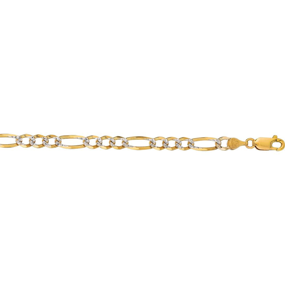 14K Yellow Gold 20" White Pave Figaro Chain Necklace with Diamond-Cut Finish by Orozza Fine Jewelry