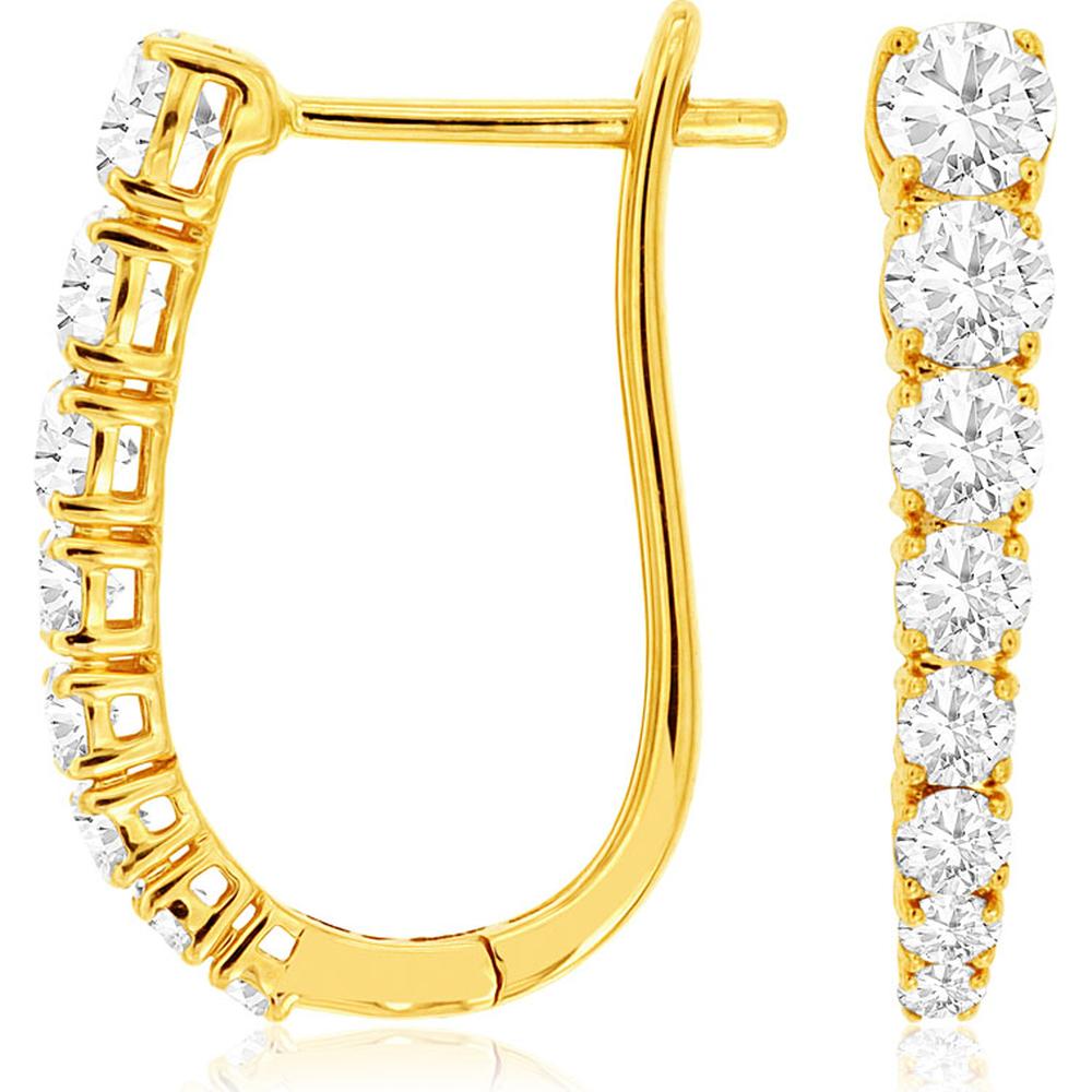 14K Yellow Gold 20mm Diamond Hoop Earrings with Round Diamonds - 1.33 Carats Total Diamond Weight