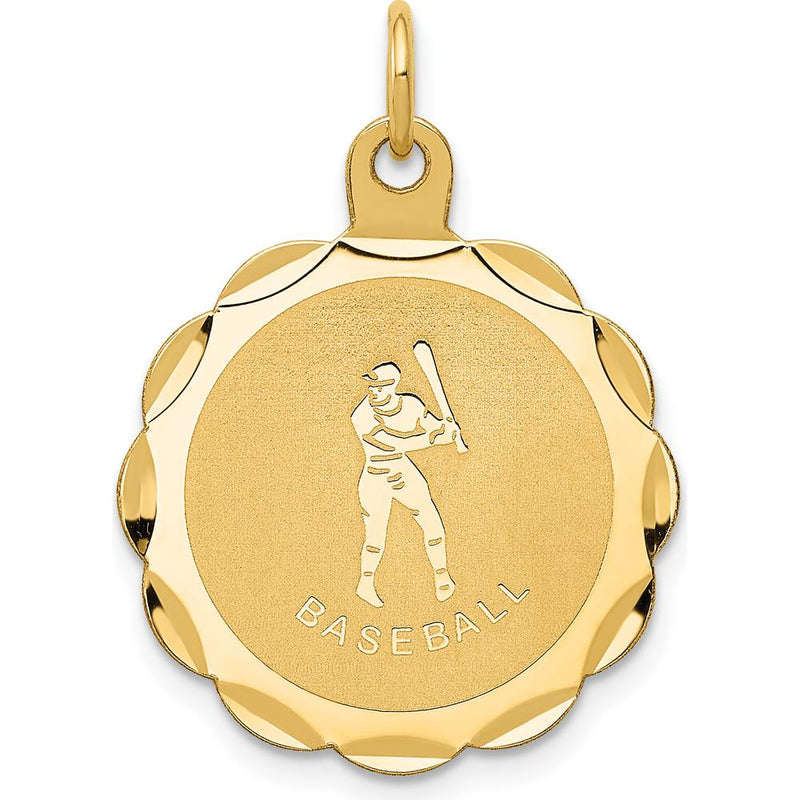 14K Yellow Gold 20mm Engravable Baseball Disc Pendant by Oro Pregiato