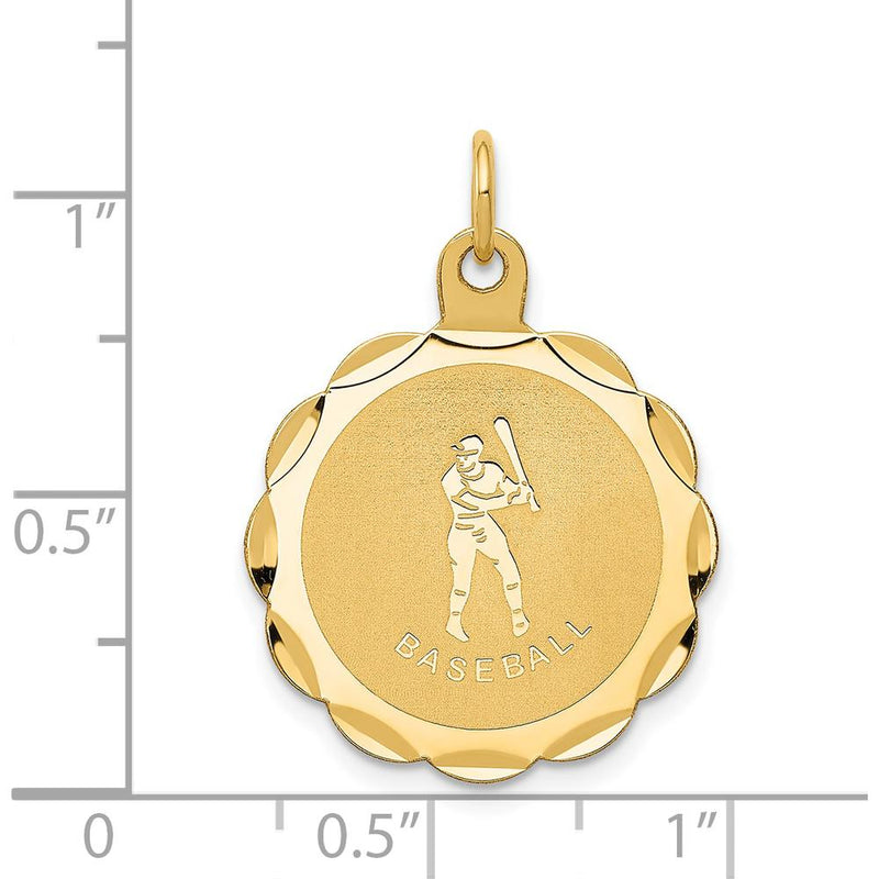 14K Yellow Gold 20mm Engravable Baseball Disc Pendant by Oro Pregiato