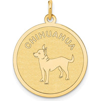 14K Yellow Gold 20mm Engravable Chihuahua Disc Pendant by Oro Pregiato