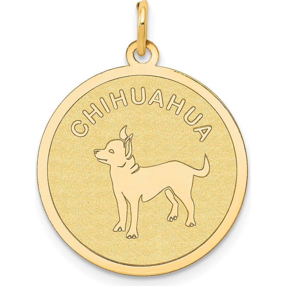14K Yellow Gold 20mm Engravable Chihuahua Disc Pendant by Oro Pregiato