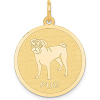 14K Yellow Gold 20mm Engravable Pug Disc Dog Charm Pendant by Oro Pregiato