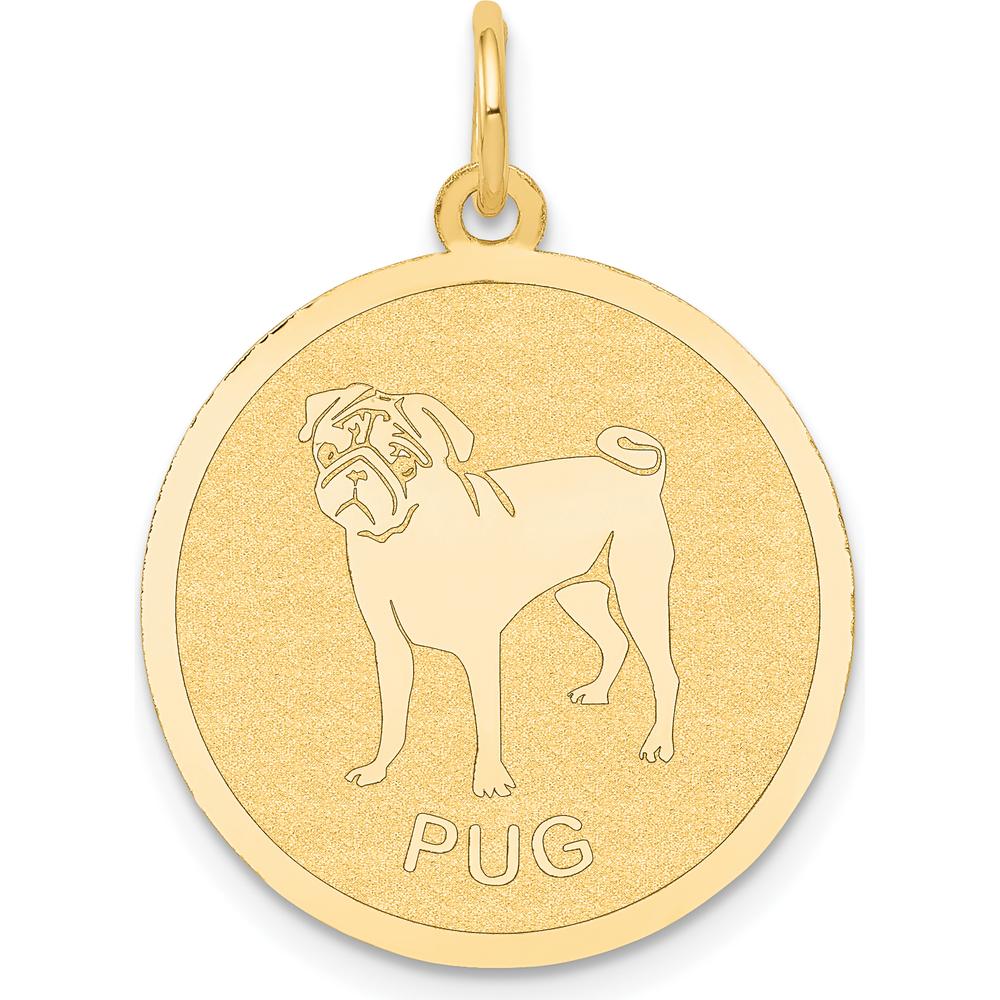 14K Yellow Gold 20mm Engravable Pug Disc Dog Charm Pendant by Oro Pregiato