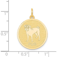 14K Yellow Gold 20mm Engravable Pug Disc Dog Charm Pendant by Oro Pregiato