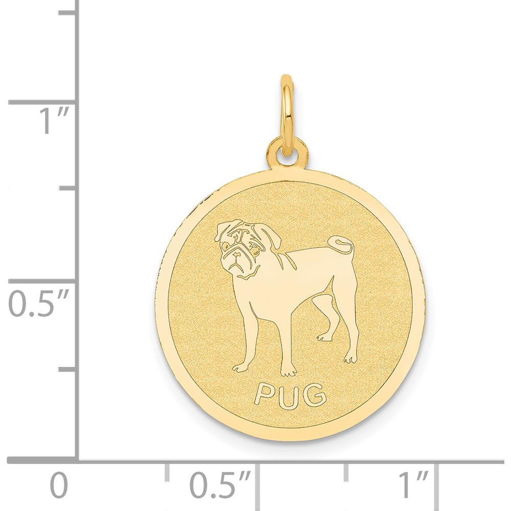14K Yellow Gold 20mm Engravable Pug Disc Dog Charm Pendant by Oro Pregiato