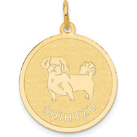 14K Yellow Gold 20mm Engravable Shih Tzu Disc Pendant by Oro Pregiato