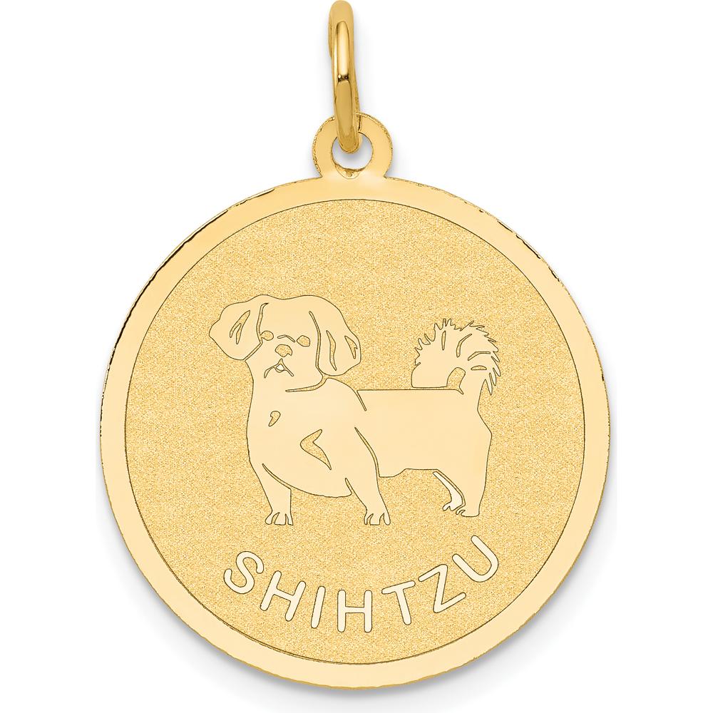 14K Yellow Gold 20mm Engravable Shih Tzu Disc Pendant by Oro Pregiato